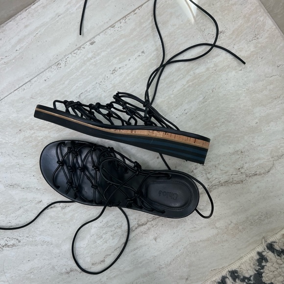 Chloé Leather Sandals in Black EU 39 Wrap Around Straps - Picture 2 of 5